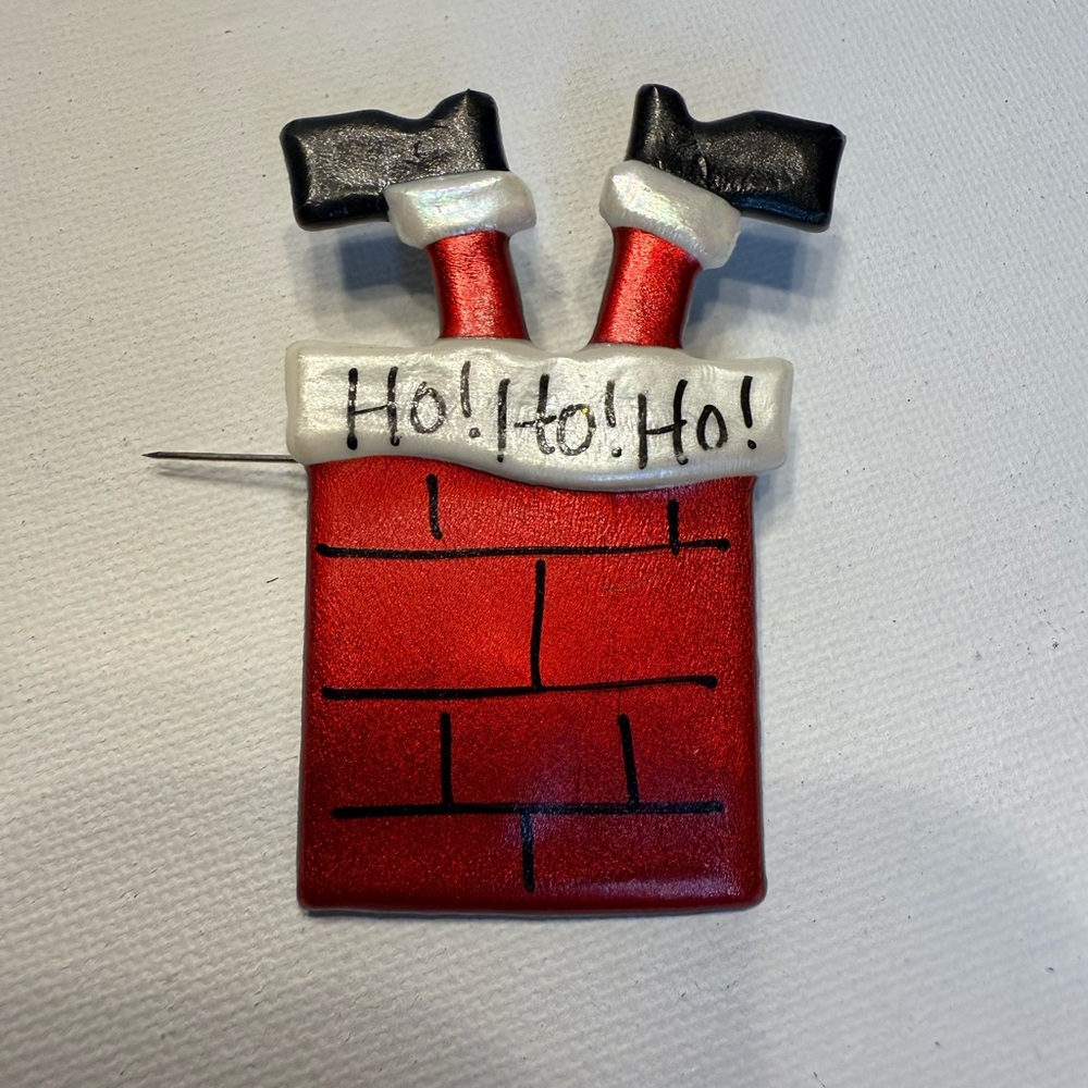 Handmade Festive Santa Chimney Holiday Christmas Brooch